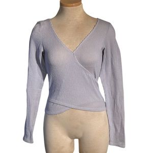 Hollister Ribbed Knit Wrap Long Sleeve Top Light Blue Size S